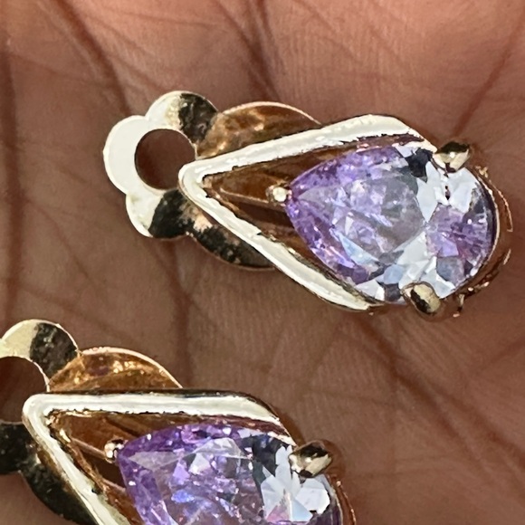Vintage Gold toned and Purple Teardrop Earrings